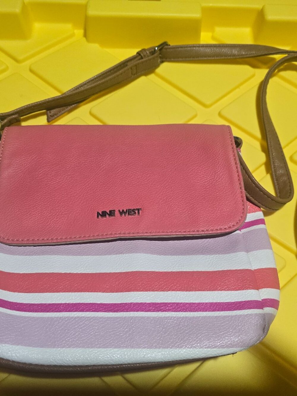 Nine West Multi-Colored Striped Crossbody Bag - Pink & Brown Messenger Purse